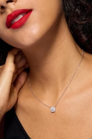 Lab Grown Moissanite Necklace for Women, 925 Sterling Silver Halo Pendant, Anniversary Birthday Wedding Jewelry Gift