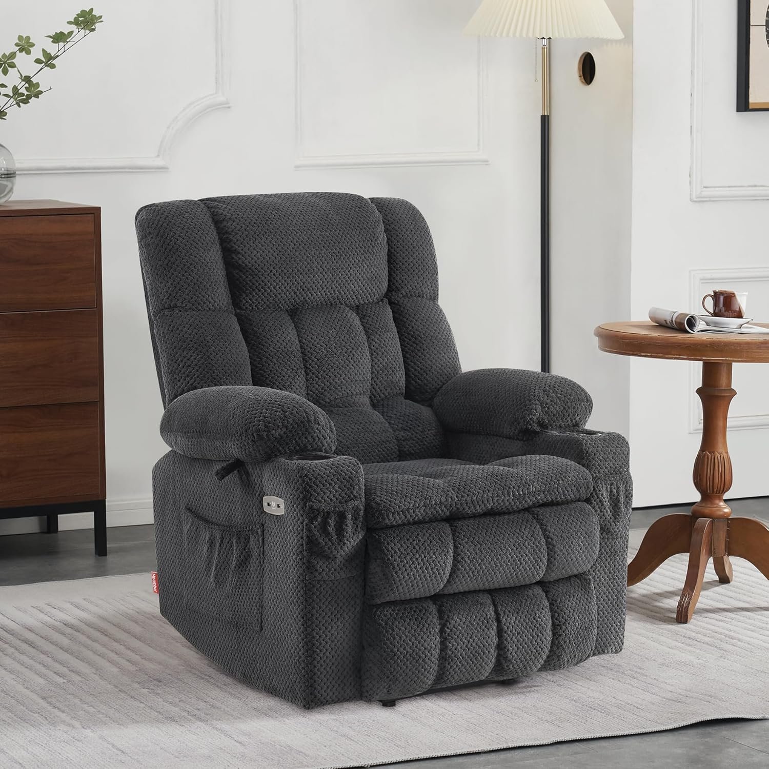 MCombo Dual Motor Power Lift Recliner Chair with Massage and Heat for Elderly People, Infinite Position, USB Ports, Cup Holders, Fabric 7890 (Medium, Dark Gray) - Image 2