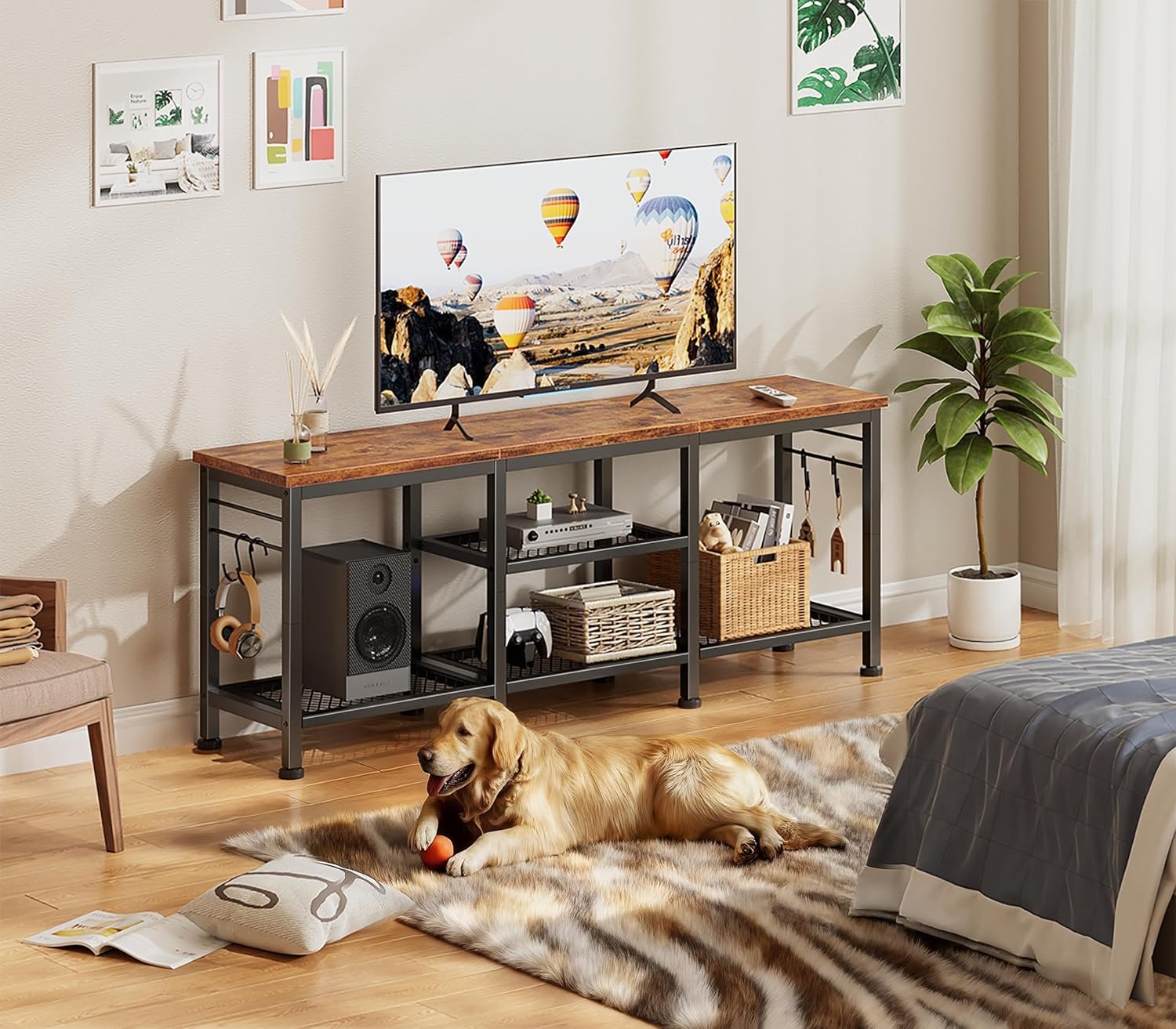 Furologee TV Stand for TVs up to 55 Inch, Entertainment Center with Open Storage Shelves, Media Console Table with Soundbar Shelf for Living Room, Bedroom, Rustic Brown - Image 5