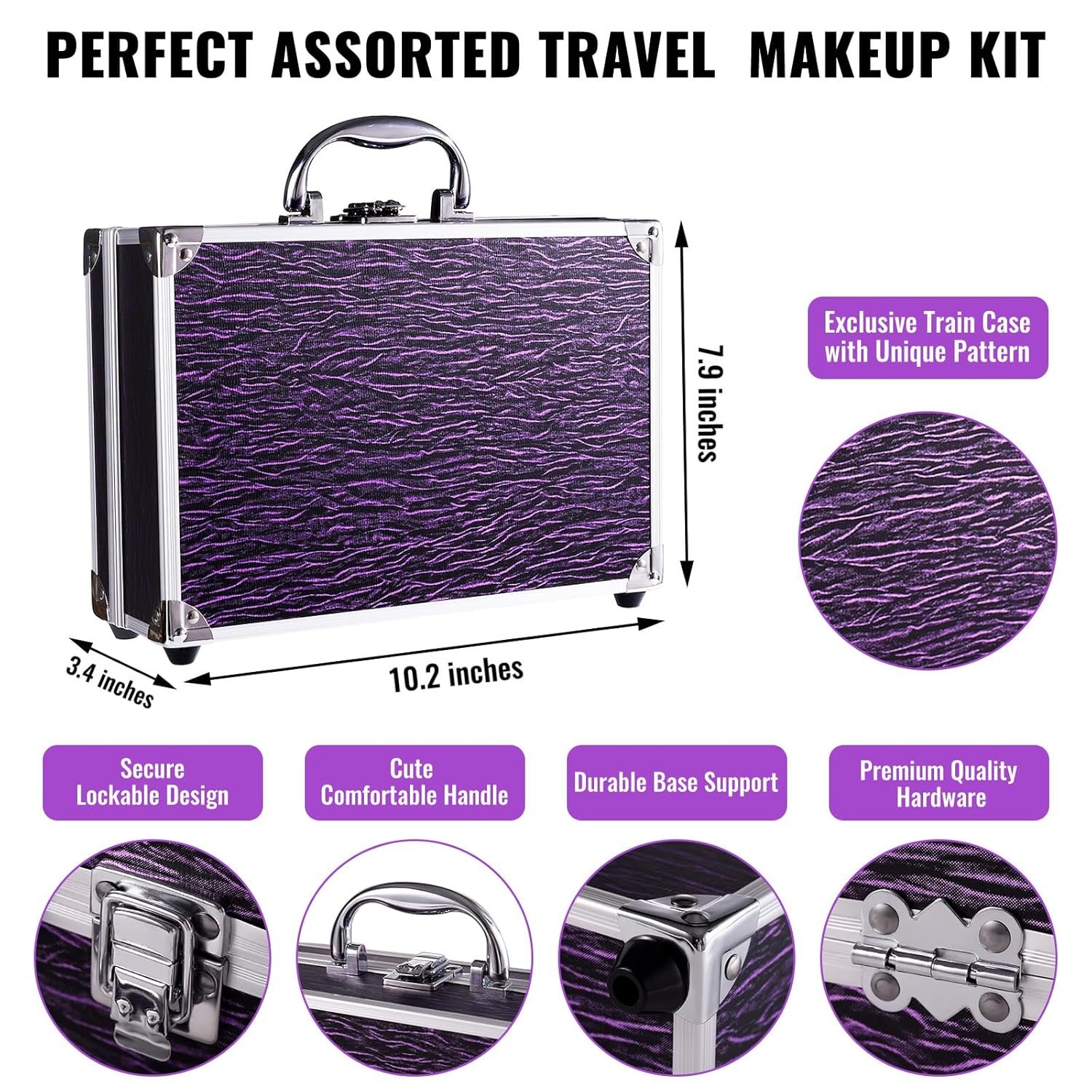 Makeup Kit for Teen Girls & Women Full Kit, Beauty Train Case with Starter Cosmetic Set, Make Up Christmas Gift Box with Eyeshadow,Lipgloss,Highlighter,Blush,Lip&Eye Pencils,Brush & More(Purple) - Image 4