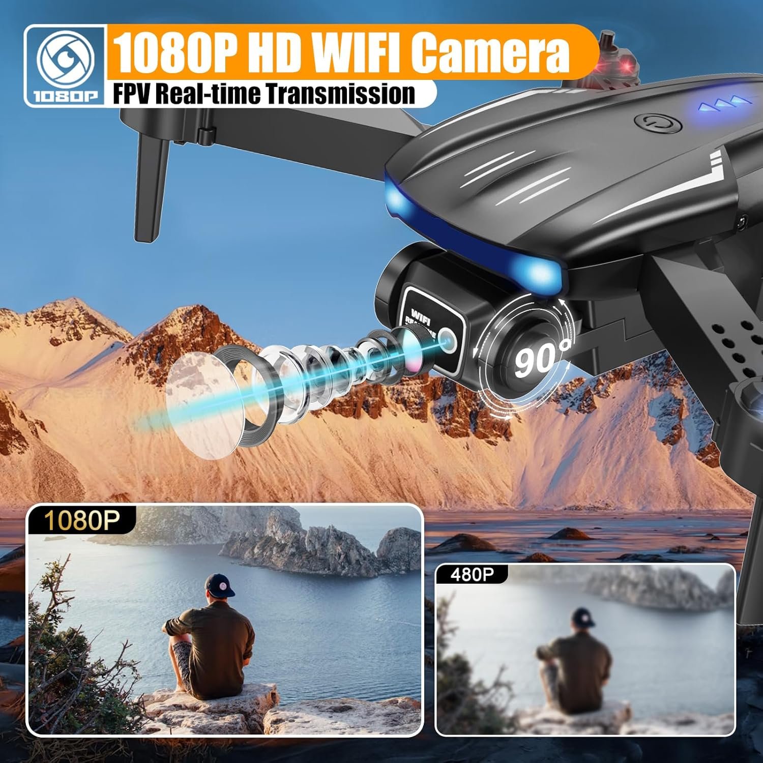 Drone with 1080P Camera for Kids Adults, Foldable RC Quadcopter with One Key Take Off/Land, Gesture Selfie, 3D Flip, 2 Batteries, Carrying Case, Toy Gift for Beginners - Image 2