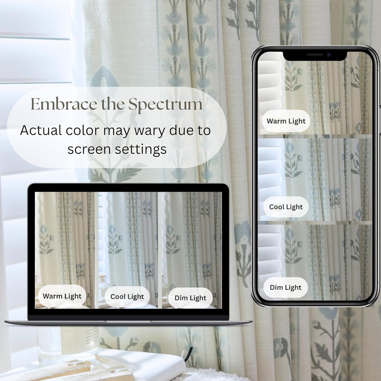 Linen Blend Pinch Pleated Curtains for Living Room, Bedroom, Dining Room - Light Filtering Curtains 2 Panels Set - Luxury and Modern Floral Printed Design - Antique White, 30" W x 84" L - Image 3