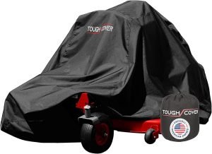 Tough Cover Zero Turn Mower Cover – 600D Marine-Grade Fabric, Black – Heavy Duty Outdoor Protection, Waterproof & UV Defense – Universal Fit for Riding Lawn Mowers with Drawstring Strap & Storage Bag