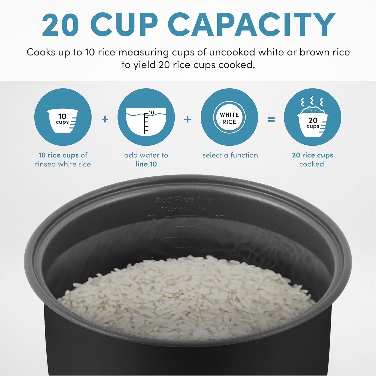 AROMA Professional Digital Rice Cooker, 10-Cup (Uncooked) / 20-Cup (Cooked), Multicooker, Slow Cooker, Steamer, Oatmeal Cooker, Egg Cooker, STS, 5 Qt, Gray, ARC-5200SG - Image 4