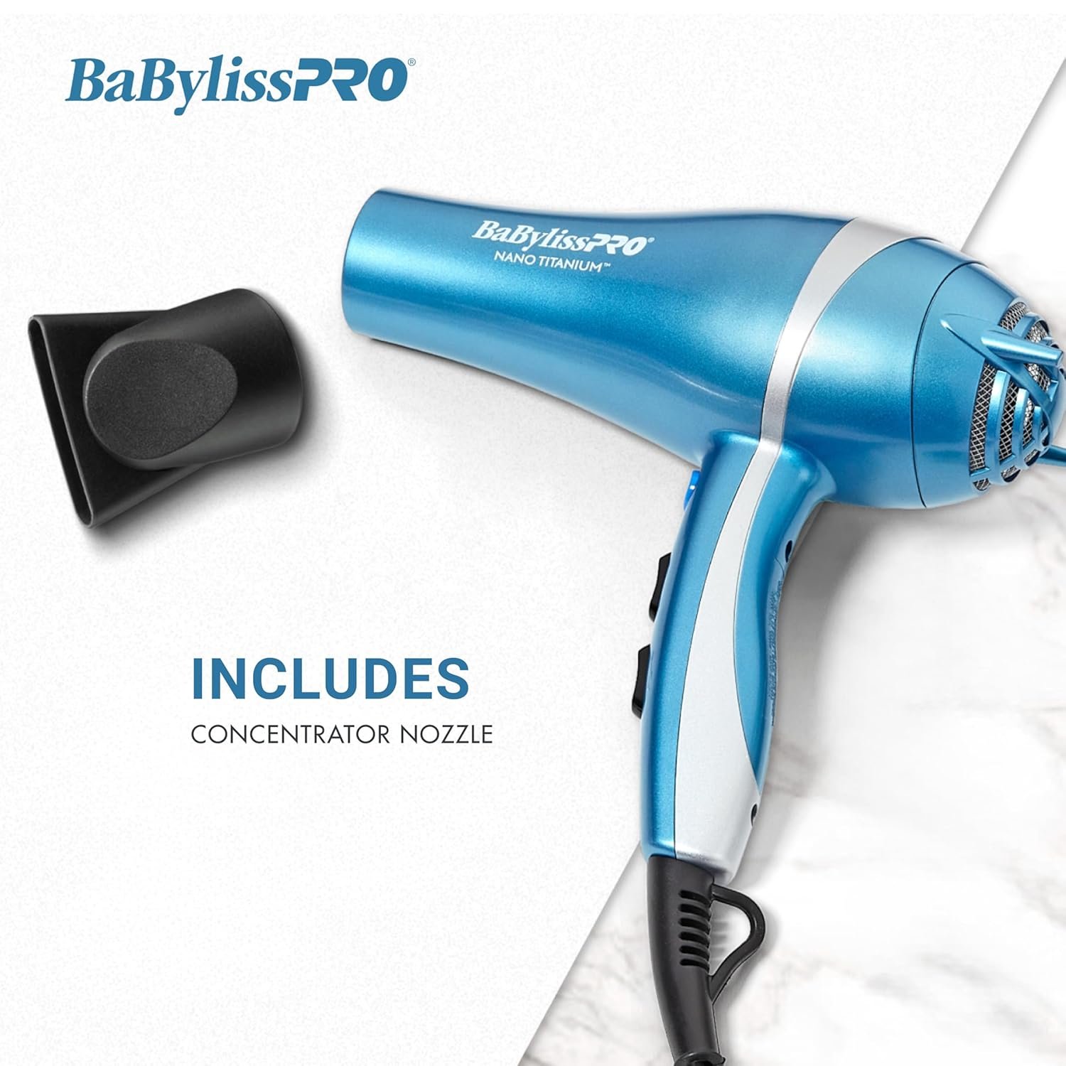Nano Titanium 2000-Watt Blow Dryer with Concentrator Nozzle, Professional Grade Ionic Corded Styling Tool for Hair - Image 6