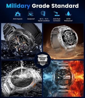 LIGE 1.43″ AMOLED Smart Watch for Men with Flashlight, Bluetooth Calling, 100+ Sport Modes, 530mAh, IP68 Waterproof Fitness Tracker for Workout, iOS Android Compatible, Black Steel Camouflage Silicone