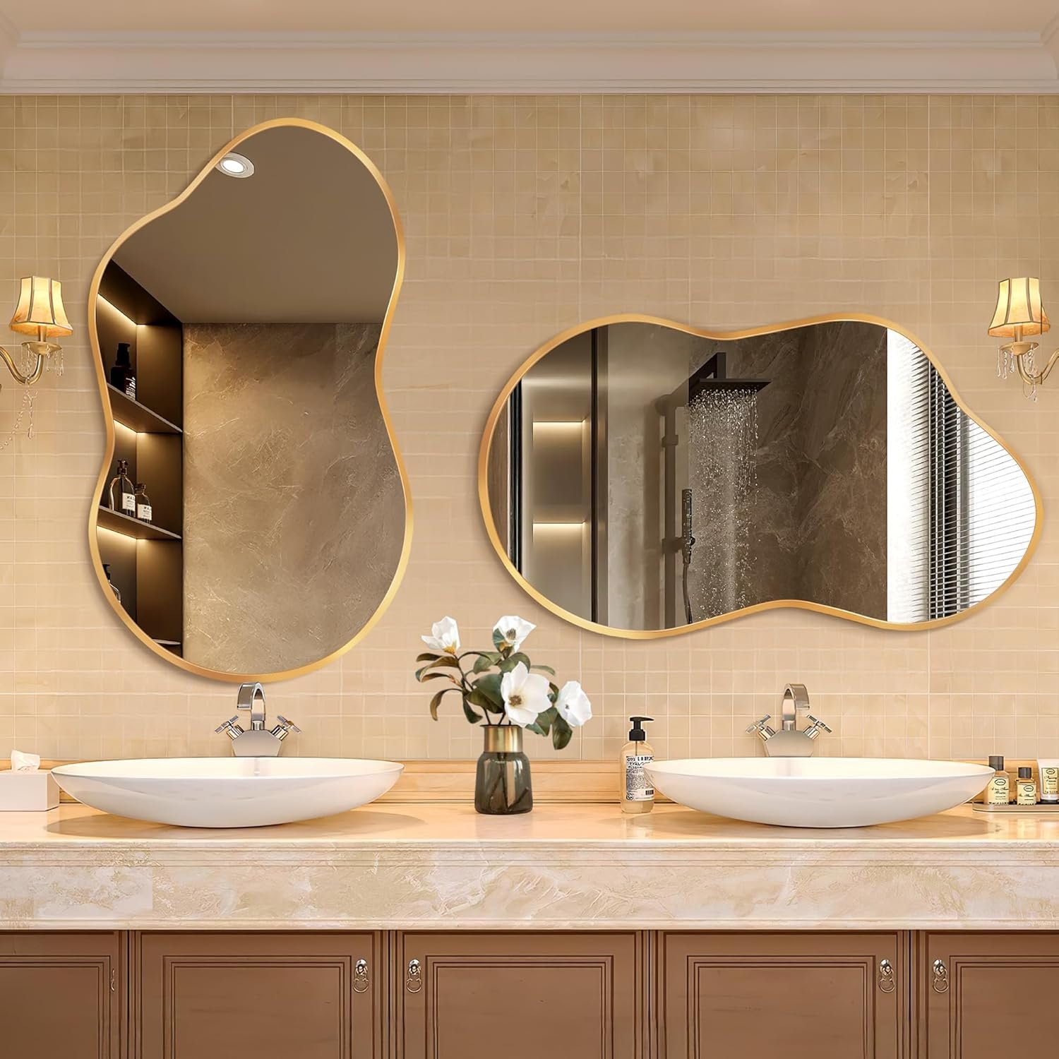Irregular Wall Mirror - Wall Mirrors Decorative 20"x36" Gold Asymmetrical Mirror Tempered Glass Aviation Aluminum Alloy Frame for Bathroom, Bedroom, Living Room, Cloakroom, Entryway - Image 3