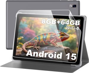 BYYBUO Tablet,10.1 inch Android 15 Tablets, 8GB RAM 64GB ROM 1TB Expand,1280×800 IPS HD Touchscreen,5000mAh Battery, Wi-Fi 6, Bluetooth 5.2, Dual Camera,Metal Body with Case