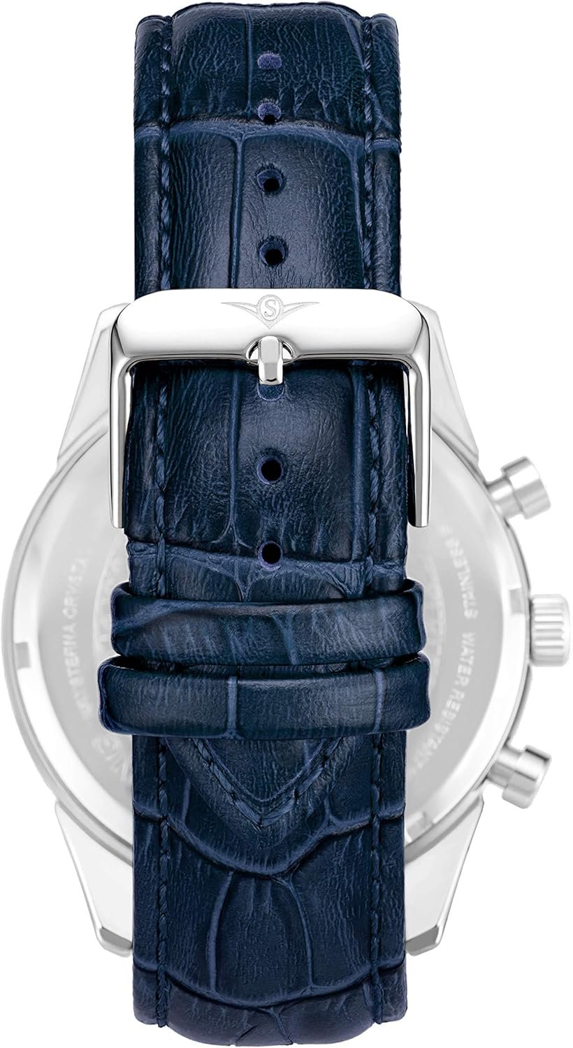 Stuhrling Original Mens Watches Chronograph Analog Blue Watch Dial with Date - Tachymeter 24-Hour Subdial Mens Blue Leather Strap - Watches for Men Rialto Collection - Image 3
