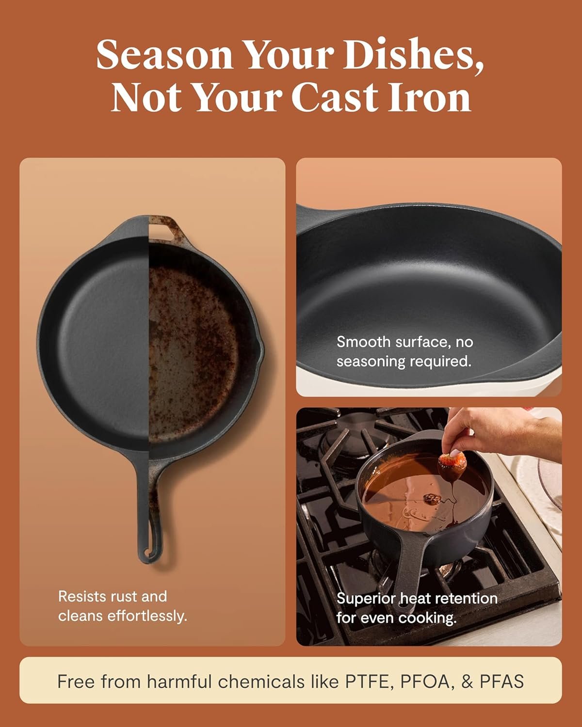 Caraway 8-Piece Enameled Cast Iron Set - 10.5” Skillet, Grill Pan, 3.5 qt Braiser Pan, 6.5 qt Dutch Oven with Lid and Organizers - Non-Toxic 3-Layer Enamel Coating - No Seasoning Required - Cream - Image 5