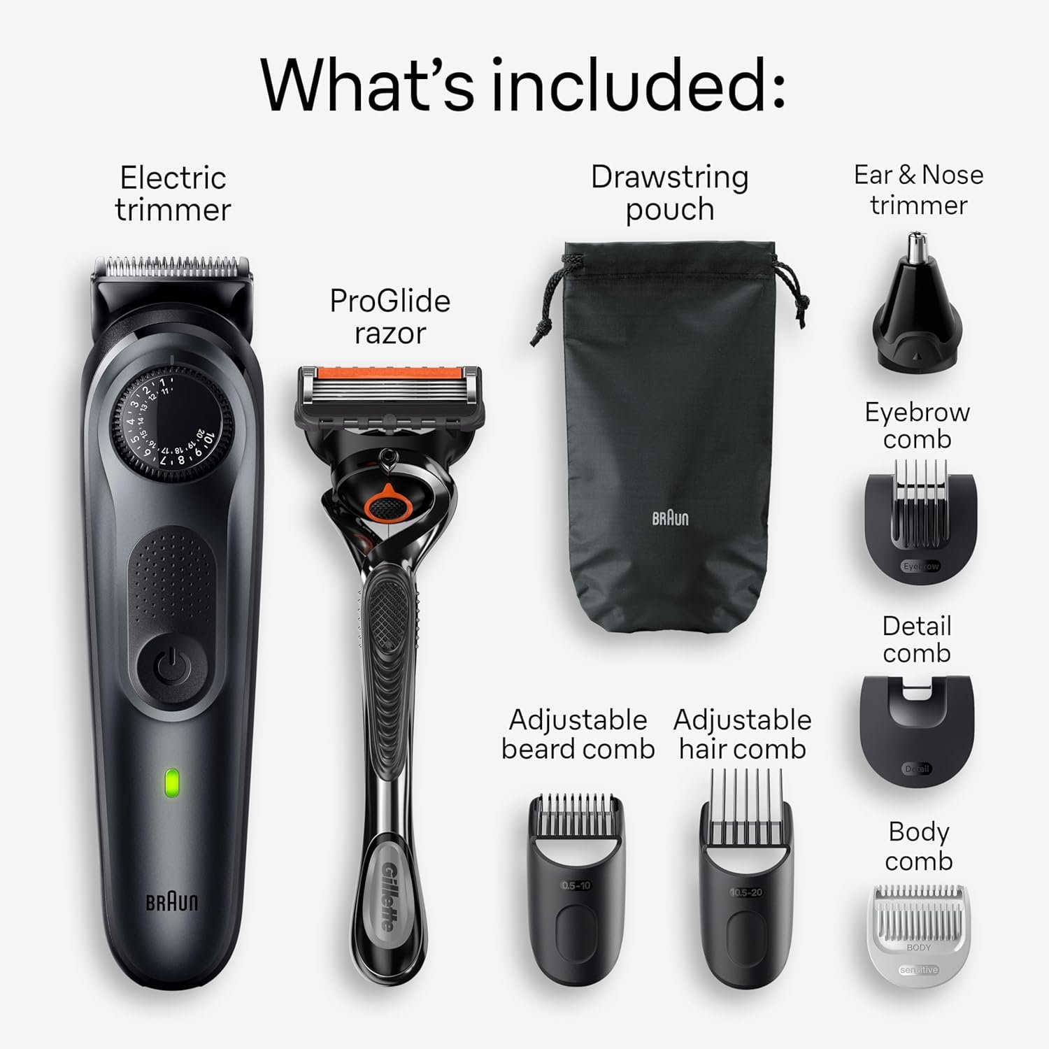 Braun All-in-One Style Kit Series 5 5470, 9-in-1 Trimmer for Men w/Beard Trimmer, Body Trimmer for Manscaping, Gillette Fusion5 ProGlide Razor, 40 Length Settings, Rechargeable Battery, Cordless - Image 2