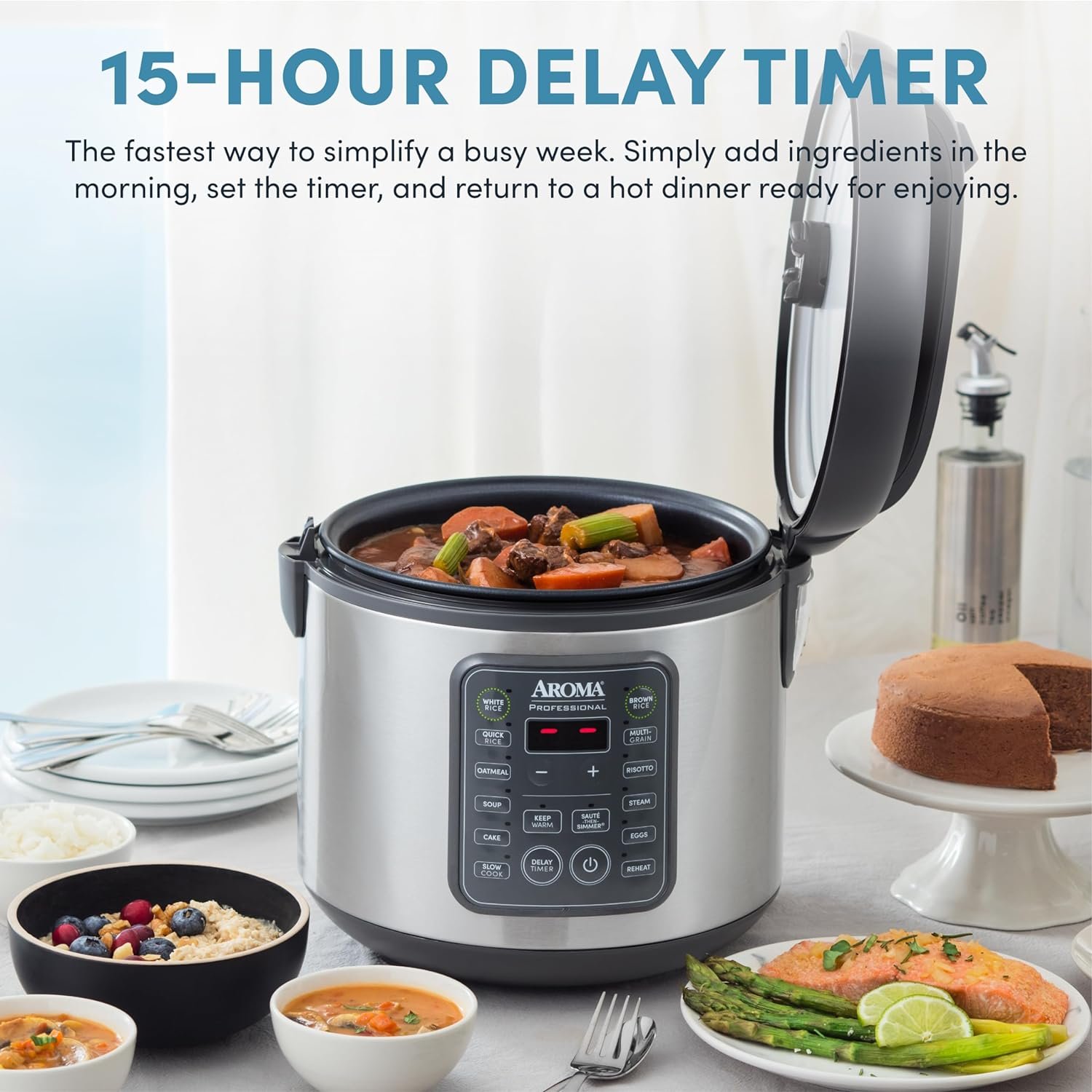 AROMA Professional Digital Rice Cooker, 10-Cup (Uncooked) / 20-Cup (Cooked), Multicooker, Slow Cooker, Steamer, Oatmeal Cooker, Egg Cooker, STS, 5 Qt, Gray, ARC-5200SG - Image 2