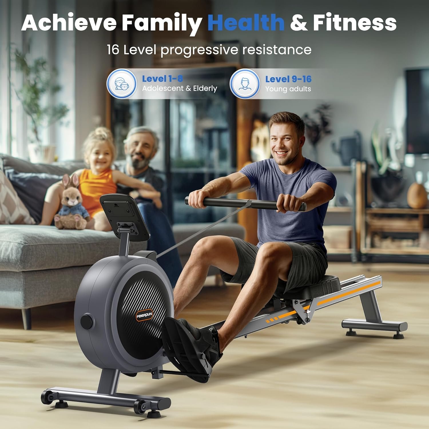 FEIERDUN Rower Machine, Compact Rowing Machines for Home with 350LBS Loading Capacity, Magetic Rower Machine for Home with APP, Row Machine with Dual Slide Rail - Image 3
