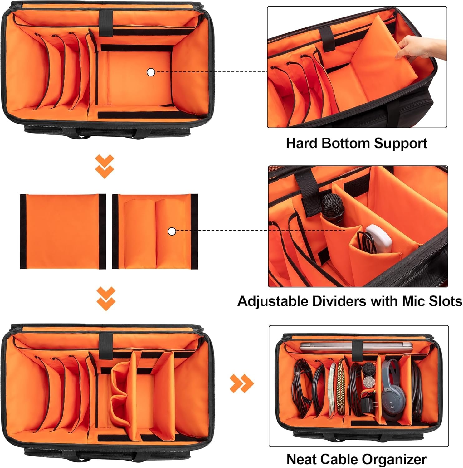 Trunab Rolling DJ Cable File Bag with Hard Padded Bottom,Detachable Dividers and Dolly,Travel Gig Bag for Professional DJ Gear, Musical Instrument and Accessories - Image 2