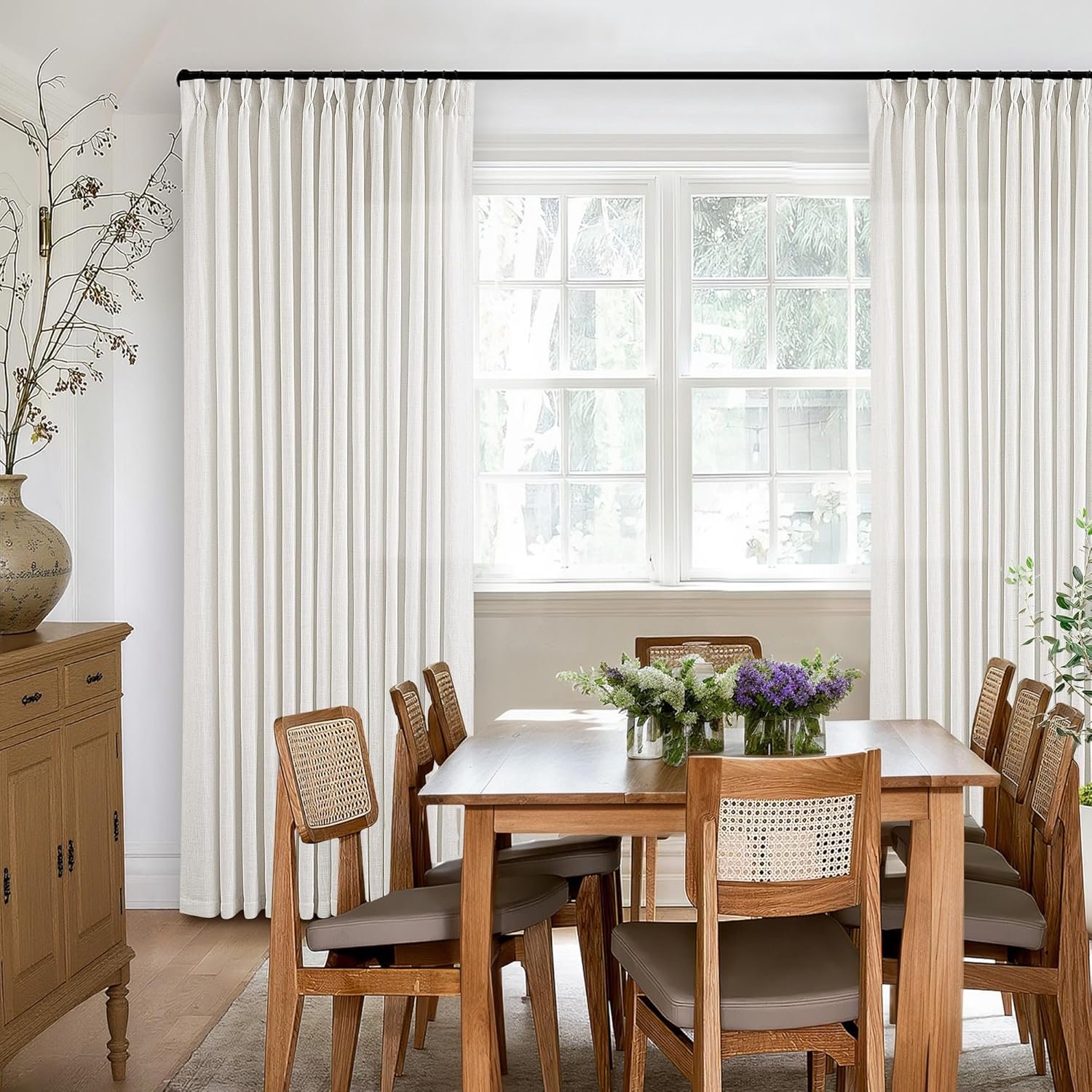 Beige White Linen Curtains Pinch Pleated 84 Inches Long for Living Room Bedroom Pleat with Rings Back Tab Semi Sheer Curtains 84 Inch Length 2 Panels Set Light Filtering Farmhouse Drapes - Image 6