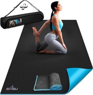 Sensu Large Yoga Mat – 6′ x 4′ x 9mm Extra Thick Yoga Mat for Men and Women – Non-Slip Surface for Extra Grip – Ideal for Hot Yoga, Pilates, Grounding and Meditation at Home or in Studios