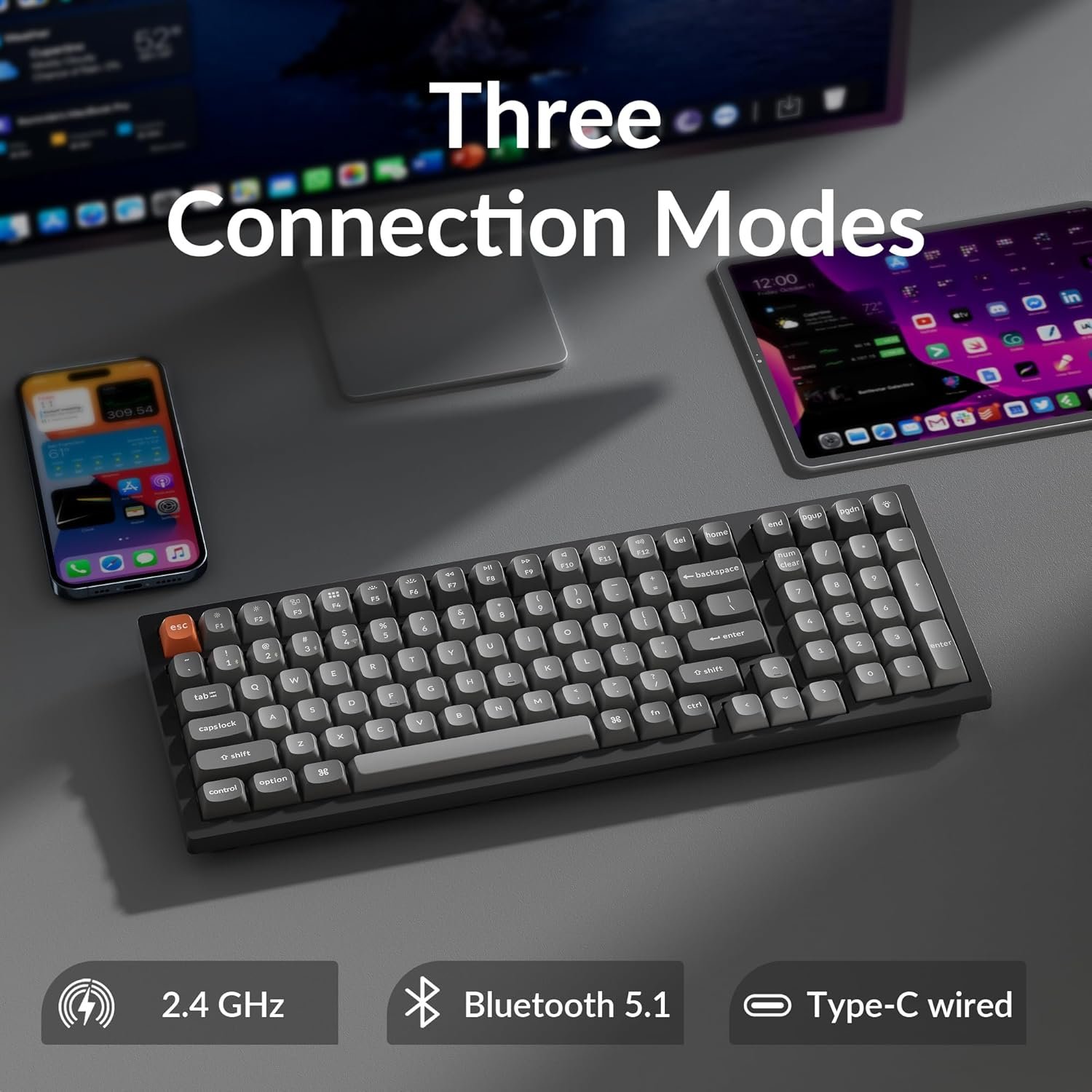 Keychron K4 Max Mechanical Keyboard Wireless with Number Pad, 2.4 GHz/Bluetooth 5.1/Wired Custom Keyboard with 100 Keys, Programmable RGB Backlight Hot-Swappable for Mac Windows Linux - Image 3