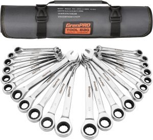 Ratcheting Wrench Set, Combination Wrench Set, 22-Piece SAE & Metric and Standard, 72Th Long Open End, 1/4″ to 3/4″ & 6-18mm, Organizer With Roll Up Pouch, CR-V Socket Mechanic Hand Tools Sets