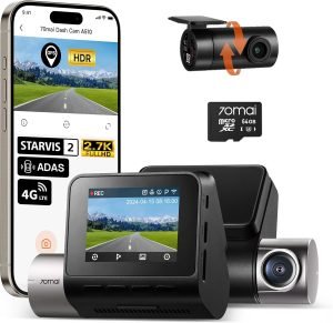 70mai Dash Cam Front and Rear A510,1944P+1080P with STARVIS 2 IMX675 and 64GB Card, Dash C...