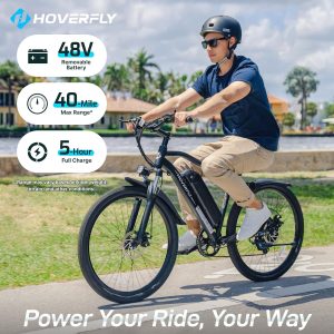 HOVERFLY OUREA 26″ Electric Bike for Adults, 750W Peak Motor Mountain Ebike, 20MPH Up to 40 Miles, UL2849 Certified, 7-Speed, Removable Battery, Shock Absorber, Fat Tire Commuter E-Bike