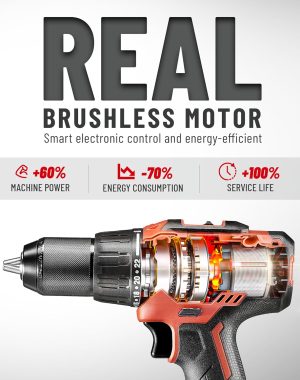 20V Brushless Hammer Drill, 531 in.lbs, 36000 BPM, 1/2″ Keyless All-Metal Chuck, 4.0Ah Battery, 22+1+1 Clutch, Impact Drill Kit for Drilling Brick Wall, Metal, Wood, KDJZ05-13