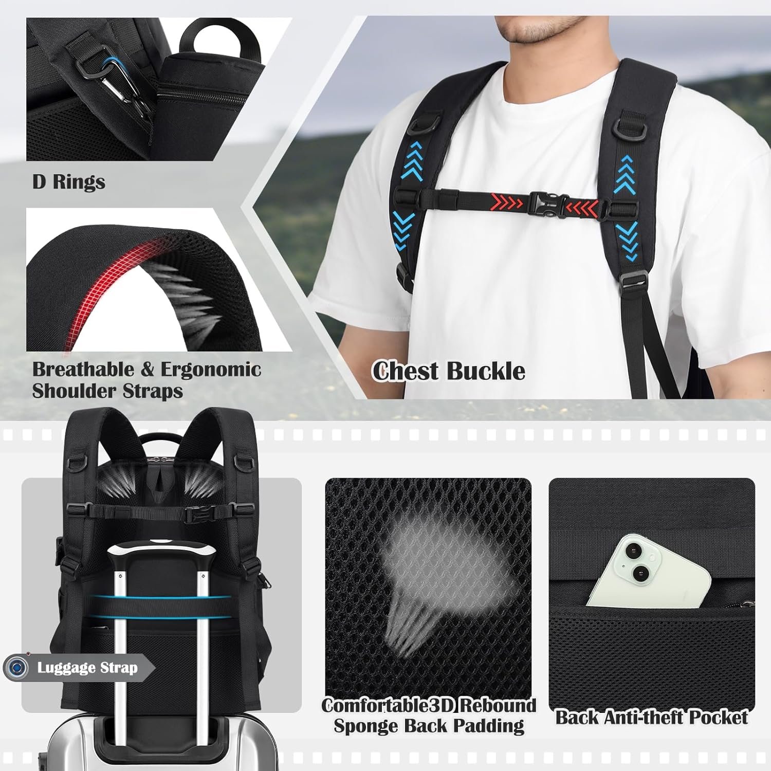 SDYSM Camera Backpack, Hardshell DSLR/SLR Camera Bag with Lens Pouch & 15.6" Laptop Compartment Waterproof Camera Case with Rain Cover Photography Backpack Compatible for Canon/Nikon/Sony/Drone Black - Image 6