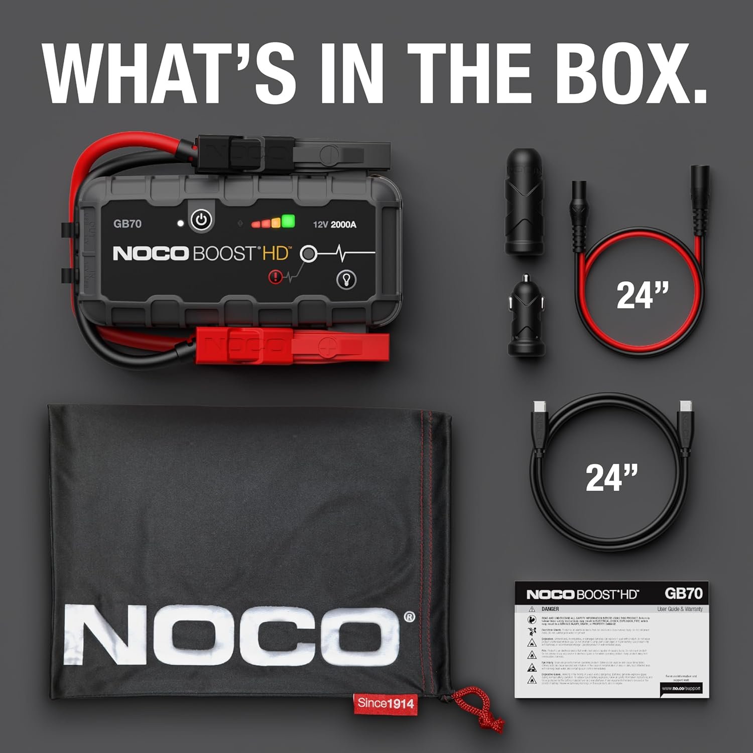 NOCO Boost GB70: 2000A UltraSafe Jump Starter – 12V Lithium Battery Booster Pack, Portable Jump Box, Power Bank & Jumper Cables - for 8.0L Gas and 6.0L Diesel Engines - Image 6