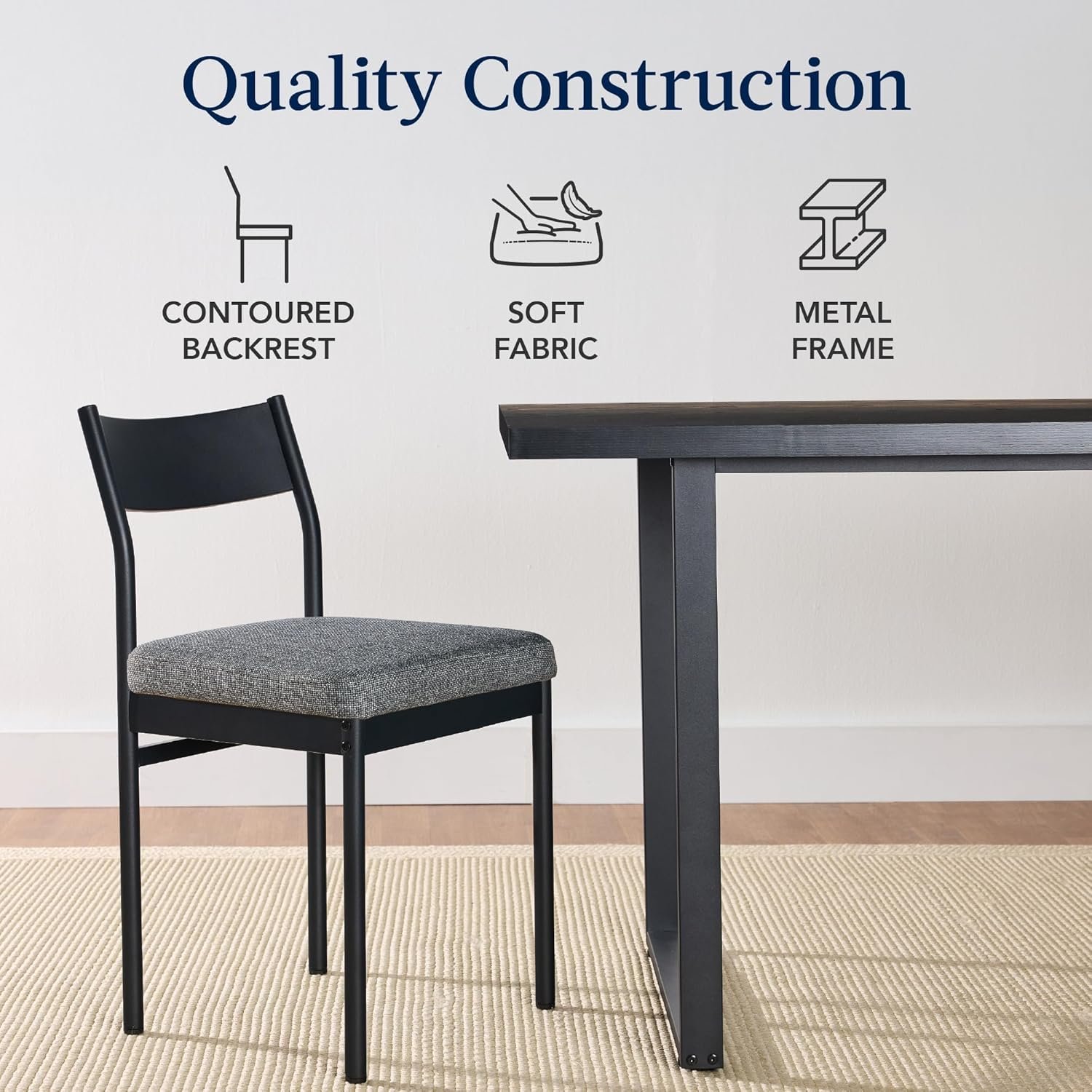 Best Choice Products 7-Piece Modern Dining Room Set, Kitchen Table Set, Dining Table w/ 6 Chairs, Upholstered Cushions, Solid Metal Frame, Curved Backrest - Black/Gray - Image 5