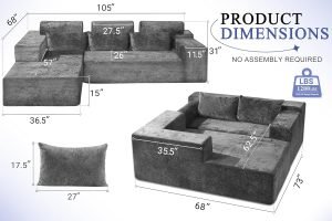 HABUTWAY 105″ L-Shape Modular Sectional Sofa Couch for Living Room,No Assembly Required,Modular Comfy Sofa with Deep Seat for Living Room Bedroom,Luxury Distressed Velvet(Left,Grey)