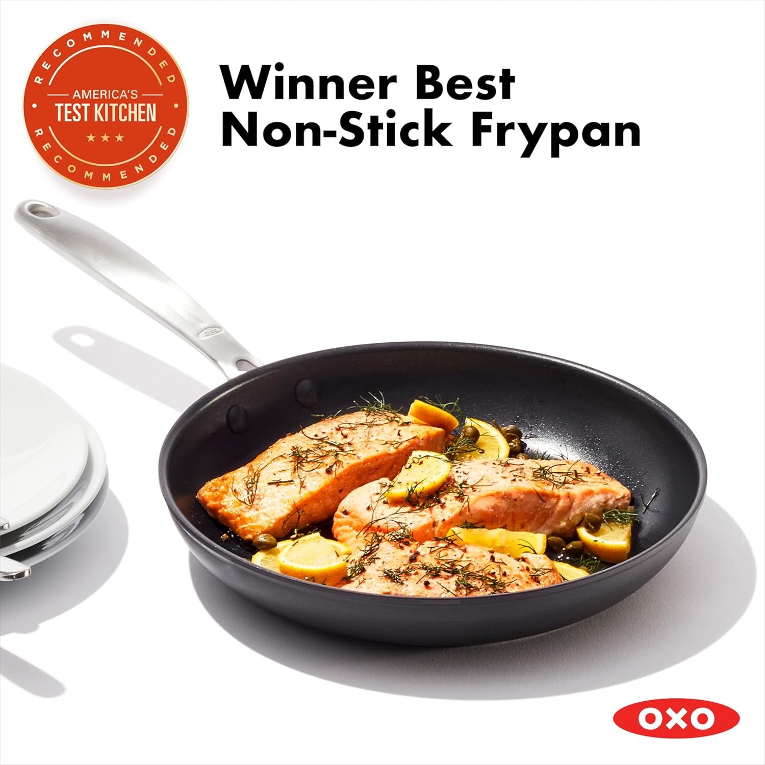 OXO Enhanced 10" Frying Pan Skillet, PFAS-Free Ceramic Nonstick, Durable Hard Anodized Cookware, Scratch Resistant, Stainless Steel Handle, Good Grips, Dishwasher Safe, Oven safe, Black - Image 3