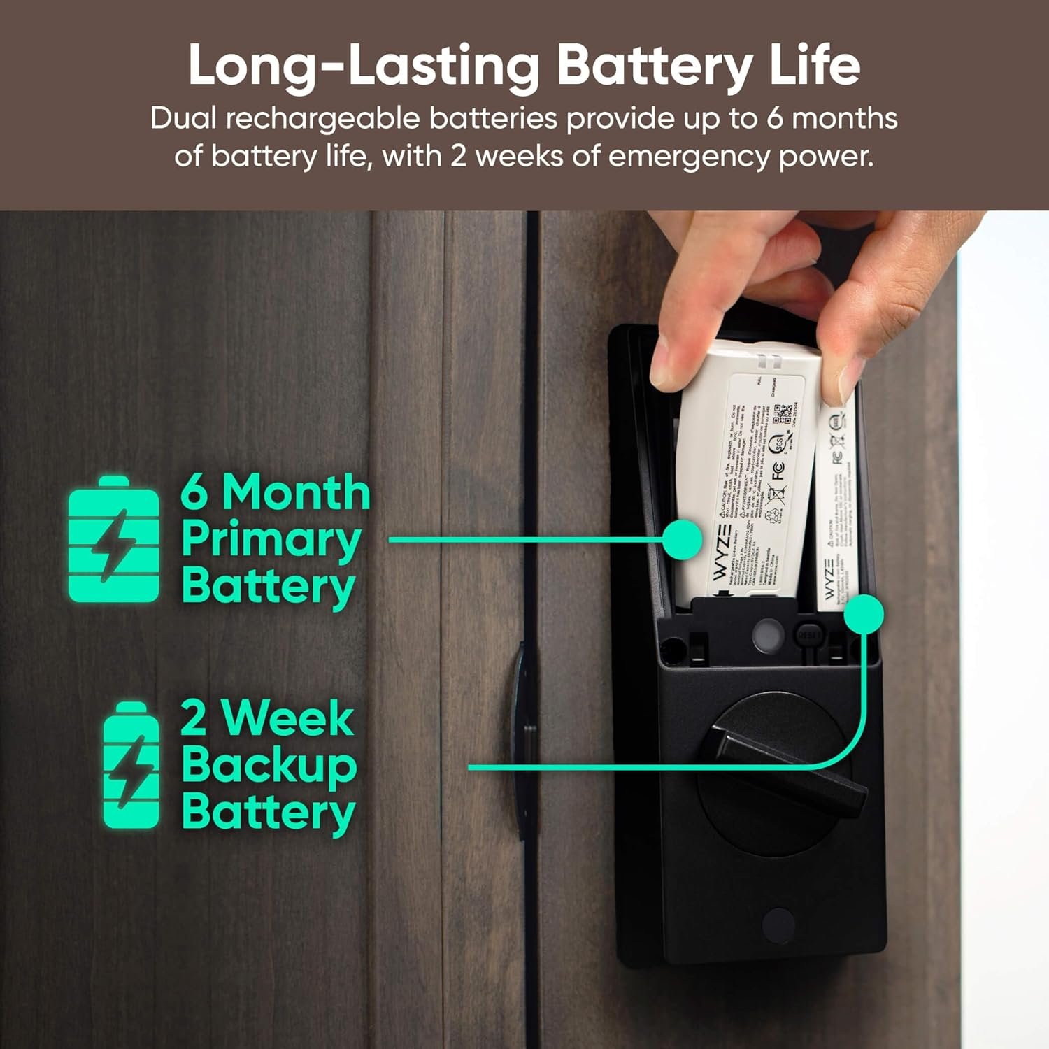 Wyze Palm Lock, Smart Door Lock with Palm Vein Recognition, Keyless Entry Smart Locks for Front Door, Keypad, Auto Lock, Dual Battery, Wi-Fi, Works with Alexa & Google, BHMA, IP53, Mechanical Key - Image 5