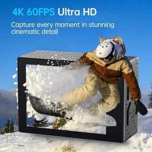Action Camera 4K 60FPS with Touch Screen 20MP Waterproof Camera Underwater 131FT with EIS for Snorkeling Helmet Bike 170° Wide Angle Remote WiFi 5XZoom