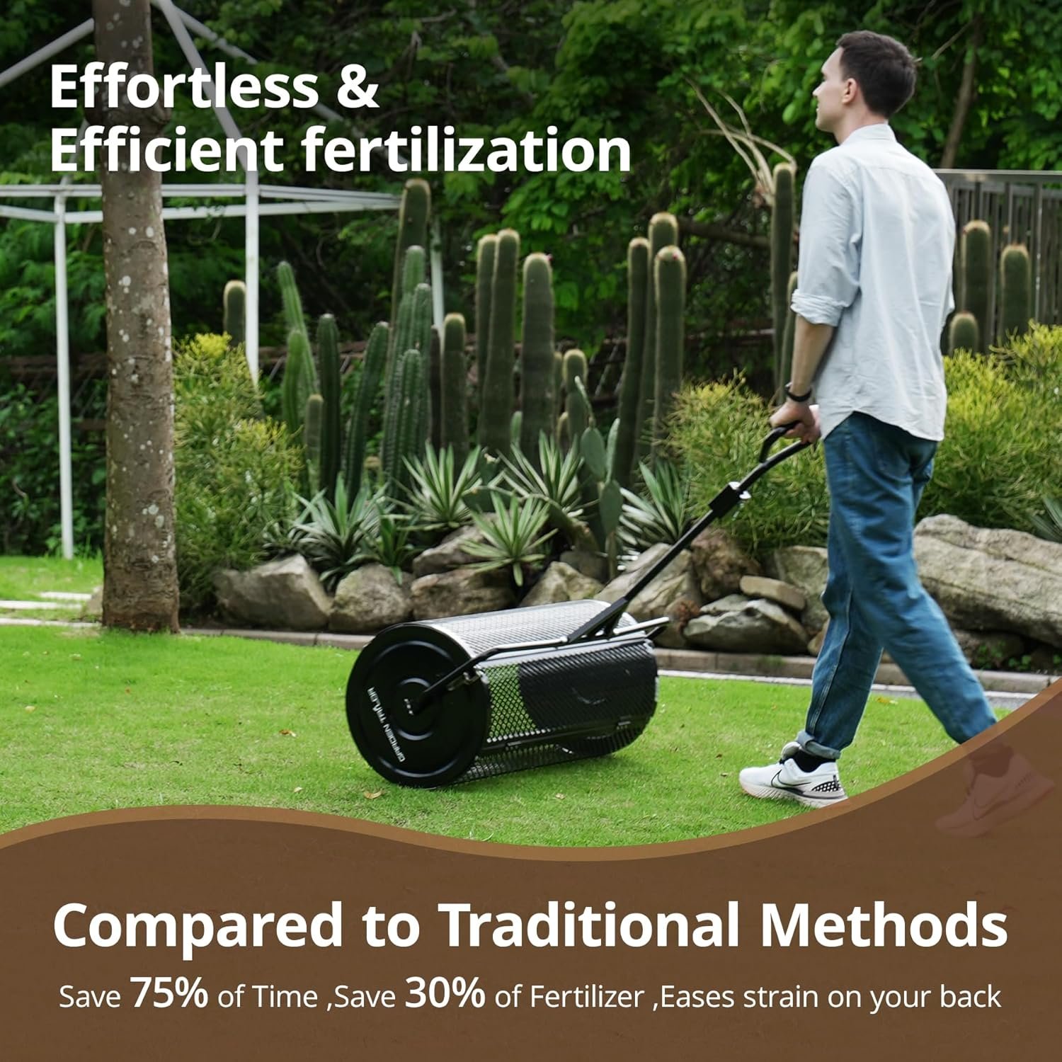 Compost Spreader 44 Inch Towable Peat Moss Spreader with Installation Accessories, Metal Mesh Roller Lawn Spreader for Top Soil, Manure, Mulch, Top Dressing - Garden spreaders for lawns - Image 2