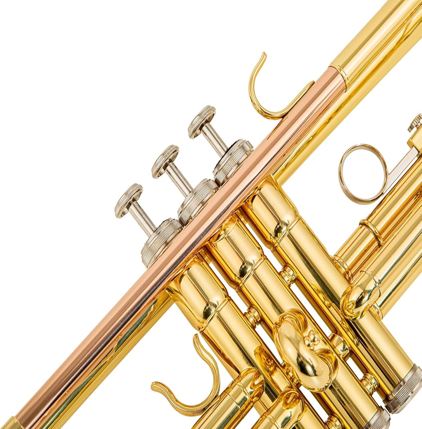 bb trumpet 6331 brass b flat trumpet for beginners and intermediate players copper leadpipe gold lacquer finish stainless steel valves phosphorus hard case and accessories included - Image 8