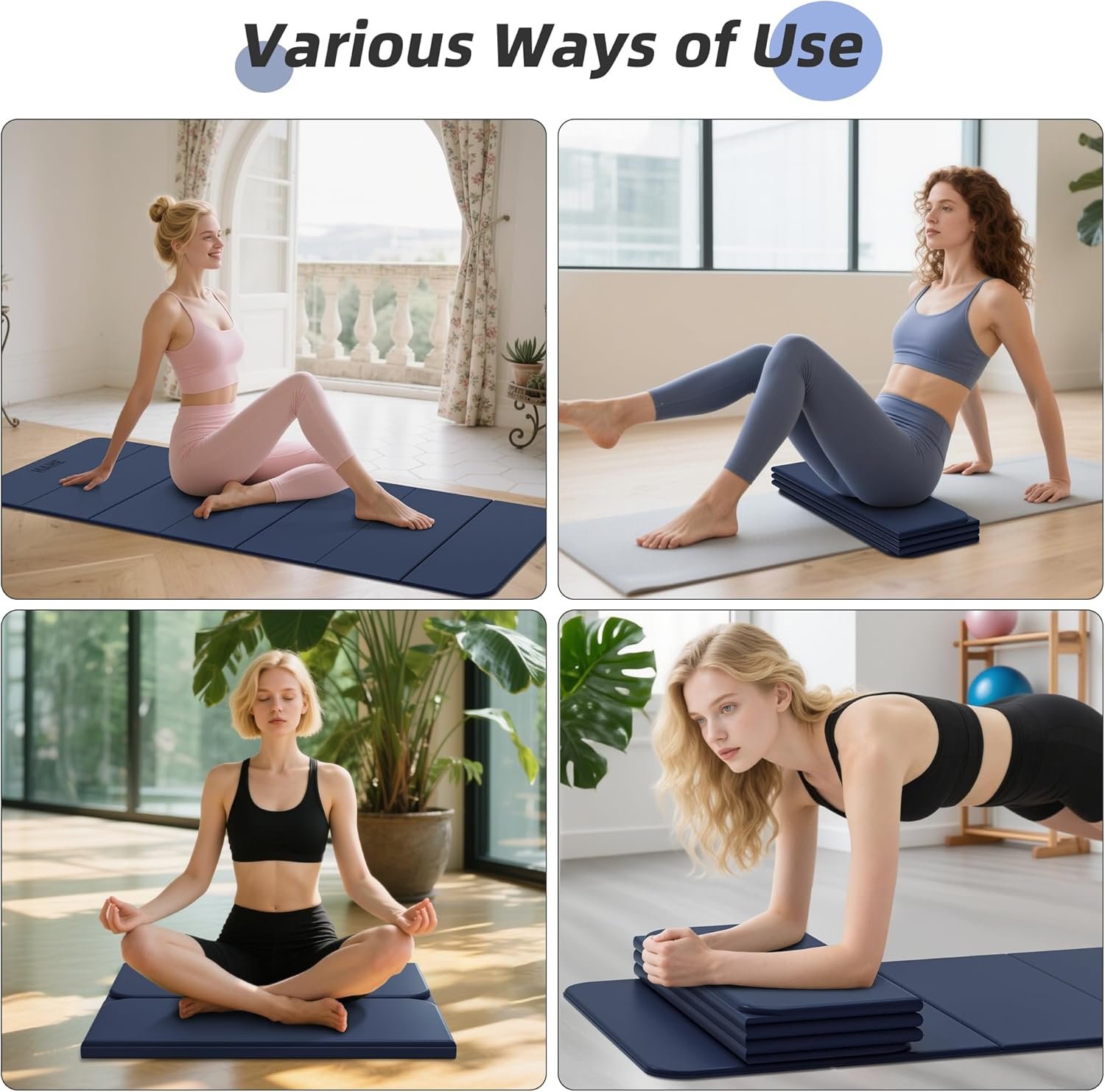 Foldable Yoga Mat, 74"Lx32"Wx1/3"Thick, Folding Exercise Mat, Non-slip Wide Pilates Mats for Home Workout/Travel, Portable Yoga Mat Thick for Yoga/Pilates/Camping/Floor Exercises - Image 7