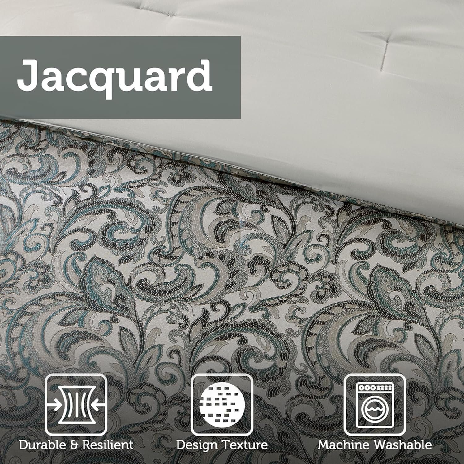 Madison Park Essentials Brystol 24 Piece Room in a Bag Faux Silk Comforter Jacquard Paisley Design Matching Curtains Down Alternative Hypoallergenic All Season Bedding-Set, King (104 in x 92 in), Teal - Image 7