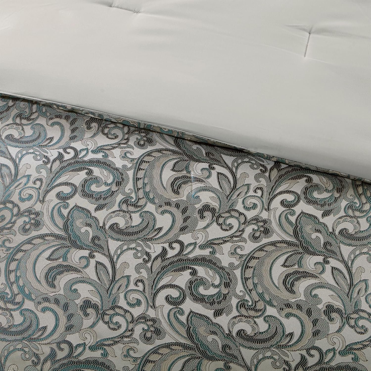 Madison Park Essentials Brystol 24 Piece Room in a Bag Faux Silk Comforter Jacquard Paisley Design Matching Curtains Down Alternative Hypoallergenic All Season Bedding-Set, King (104 in x 92 in), Teal - Image 10