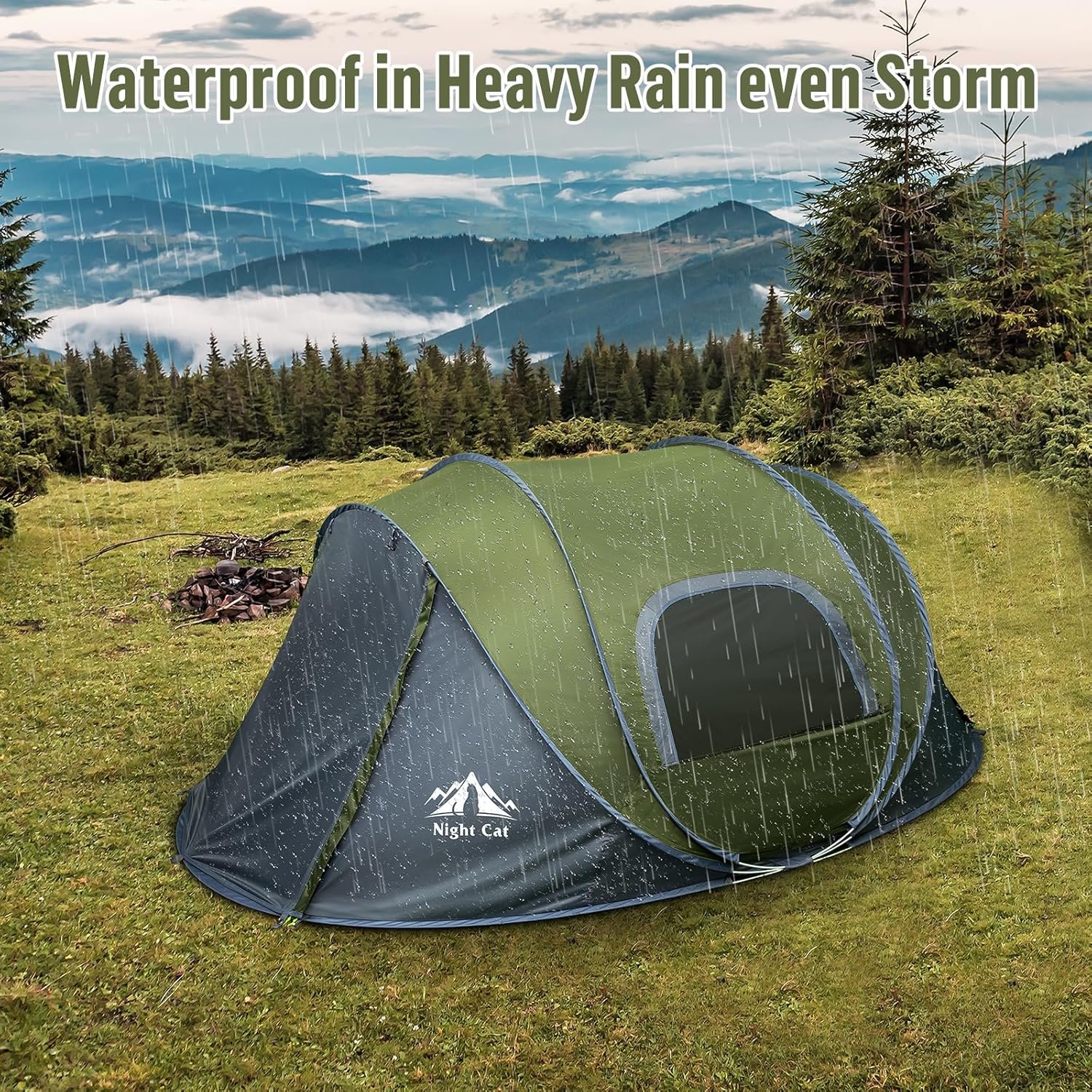Night Cat Pop-up Camping Tent: 2 Person Tent Waterproof Instant Easy Setup Family Tent - Image 5