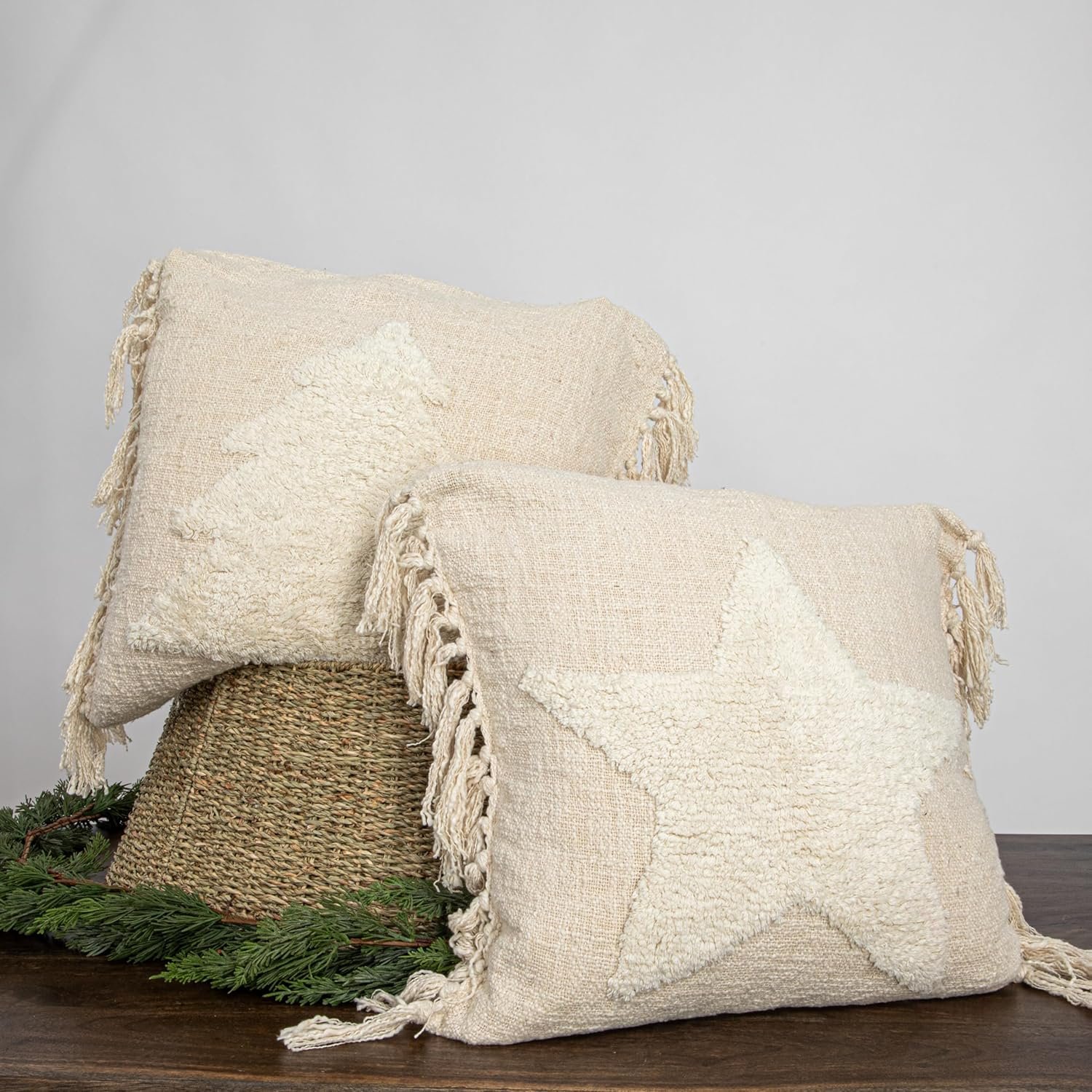 Creative Co-Op, Cream, Cotton Blend Punch Hook Pillow, 2 Styles - Image 4