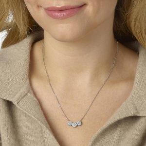 Diamond Delight 1 Carat Real Natural Diamond Trilogy Pendant Necklace for Women – 14k White Gold Pendant for Her – 18 Inch Chain Necklace – Horizontal Design (F, VS1, 1.00 cttw) Lobster Claw Clasp