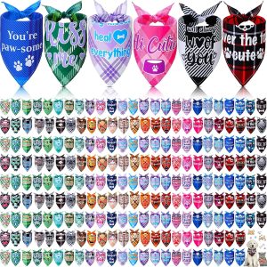 200 Pcs Dog Bandana Bulk Summer Plaid Grooming Pet Bandanas with Cute Sayings for Small to Large Dog Puppy Scarf Spring Holiday Costume Birthday Supplies for Small to Large Cats(Adorable Style)