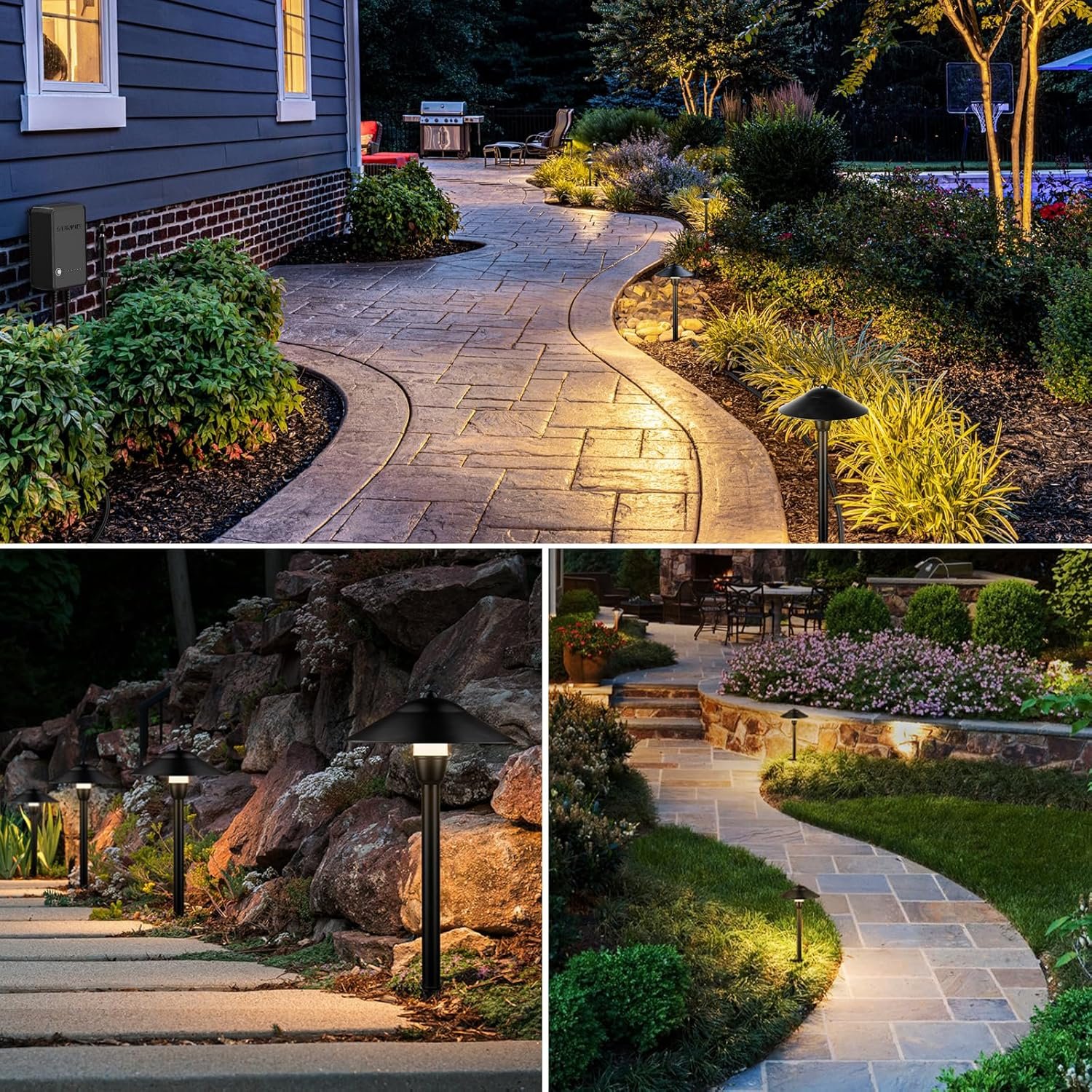 SUNVIE All-in-One LED Pathway Lighting Kit, 8-Pack Low Voltage Landscape Lights with Transformer and 100FT 16/2 AWG Wire, 3000K Waterproof Landscape Lighting with Connectors for Walkway Garden Yard - Image 6