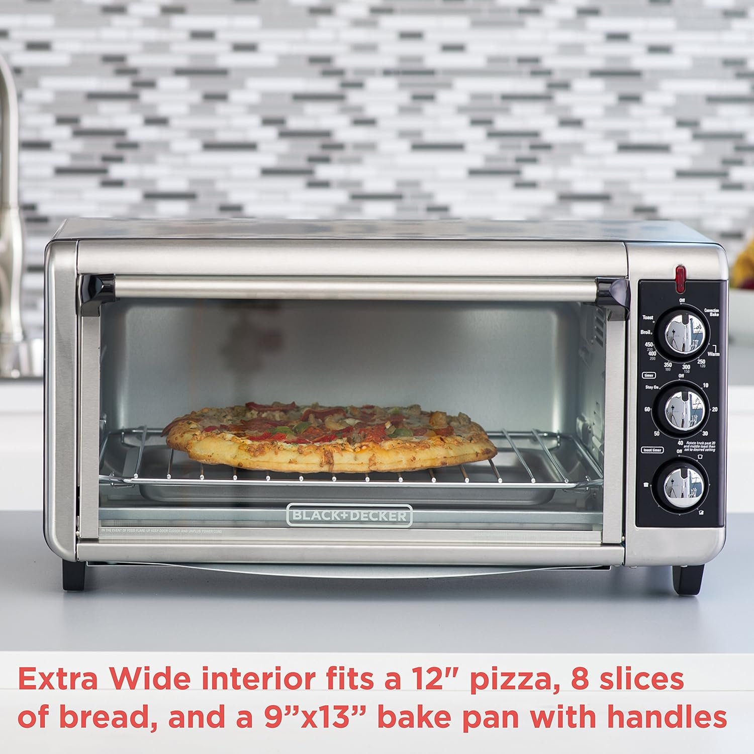 BLACK+DECKER 8-Slice Extra Wide Convection Toaster Oven, Fits 9"x13" Oven Pans and 12" Pizza, Bake, Toast, Broil, and Keep Warm Functions, Countertop Compact Design with Stainless Steel Finish - Image 11