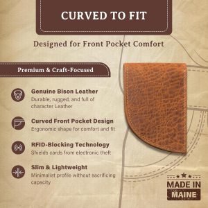 ROGUE WALLET Genuine Bison Leather Wallets for Men – RFID Blocking Curved Front Pocket Design w/ 3 Card Slots, Full Billfold Section & More – Slim Wallets for Men (Brown)
