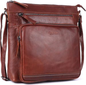 Olga Women’s Extra-Large Genuine Leather Crossbody Purse – Soft Triple-Zip Shoulde...