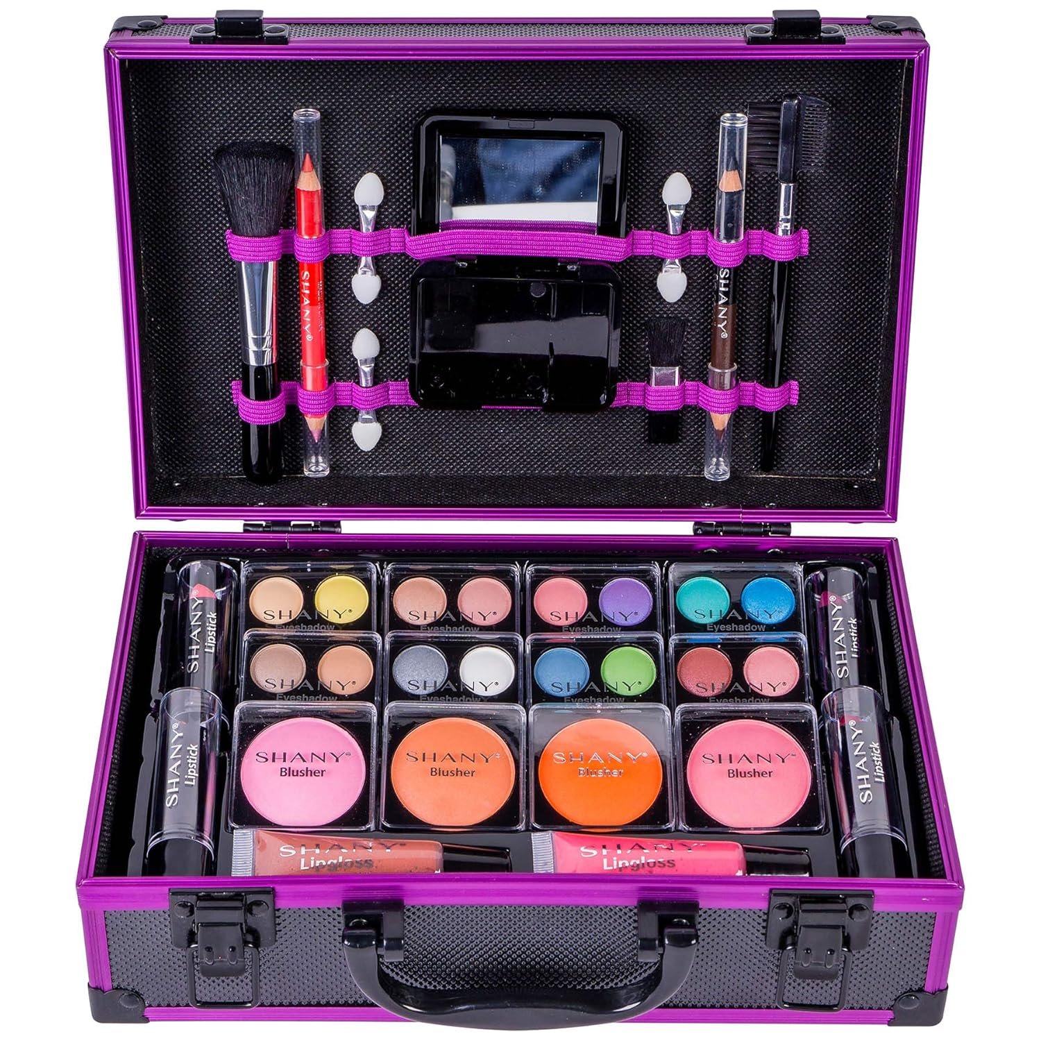SHANY Carry All Make up Train Case with Pro Makeup Set, Beauty Brushes, Lipsticks, Eye Shadows, Blushes, Powders, and more - Reusable Cosmetics Storage Organizer - Premium Gift Packaging - Purple - Image 5