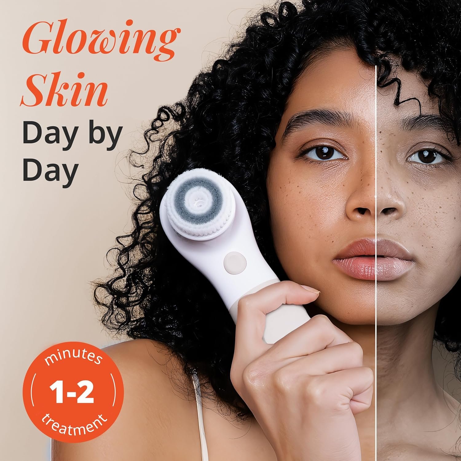 Raedia Handheld Facial Cleansing Brush with 4 Interchangeable Brush Heads by Vanity Planet - Lightweight Daily Cleansing Brush for Glowing Skin - Water Resistant Face Exfoliator - Warm Grey - Image 5