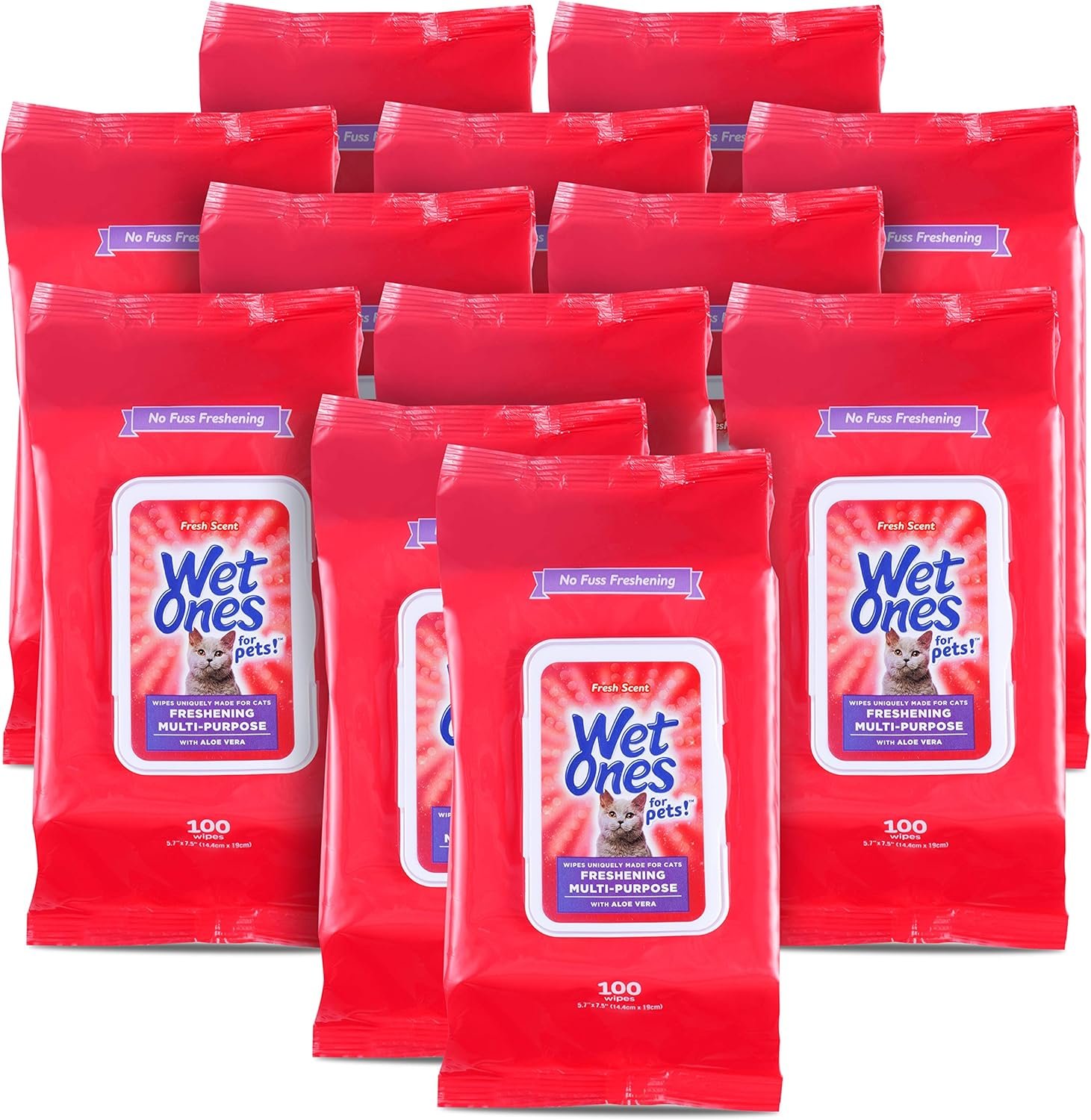 Wet Ones for Pets Freshening Multipurpose Wipes for Cats with Aloe Vera, Fresh Scent - Easy to Use Cat Cleaning Wipes for Pet Grooming, 100 Count - 12 Pack