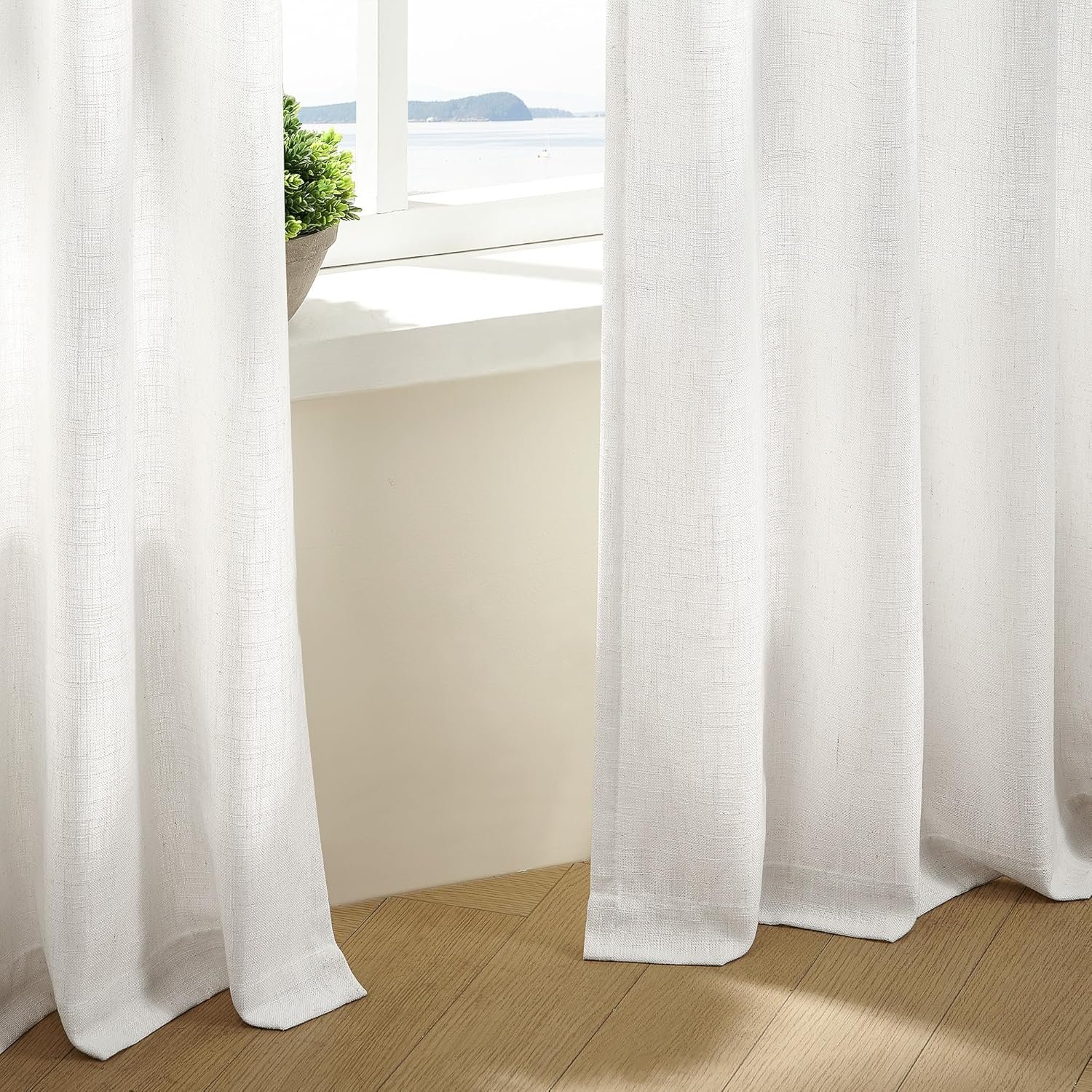 Beige White Linen Curtains Pinch Pleated 84 Inches Long for Living Room Bedroom Pleat with Rings Back Tab Semi Sheer Curtains 84 Inch Length 2 Panels Set Light Filtering Farmhouse Drapes - Image 7
