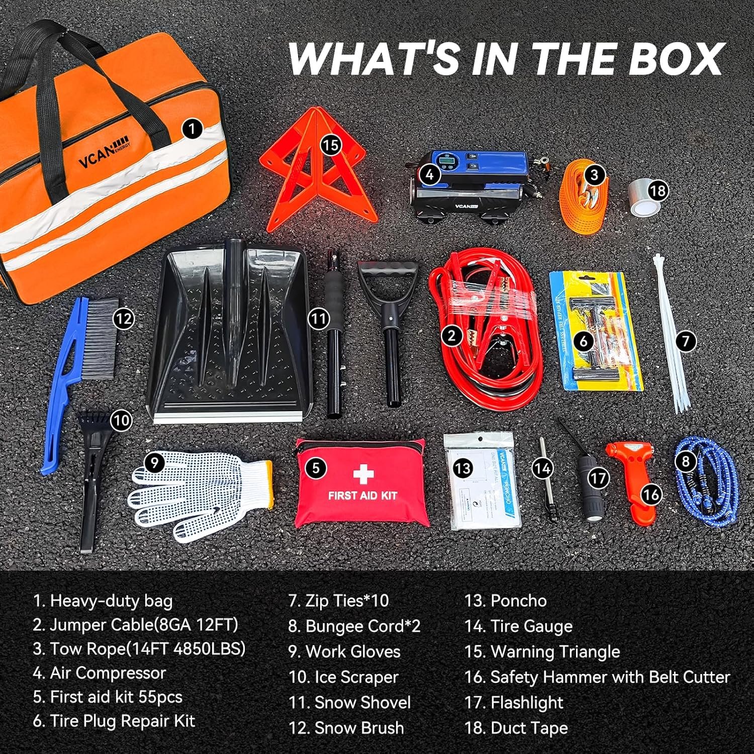 Car Emergency Kit with Portable Air Compressor, Winter Car Safety Roadside Assist Kit, Emergency Car Kit for Cars, Trucks - Image 2